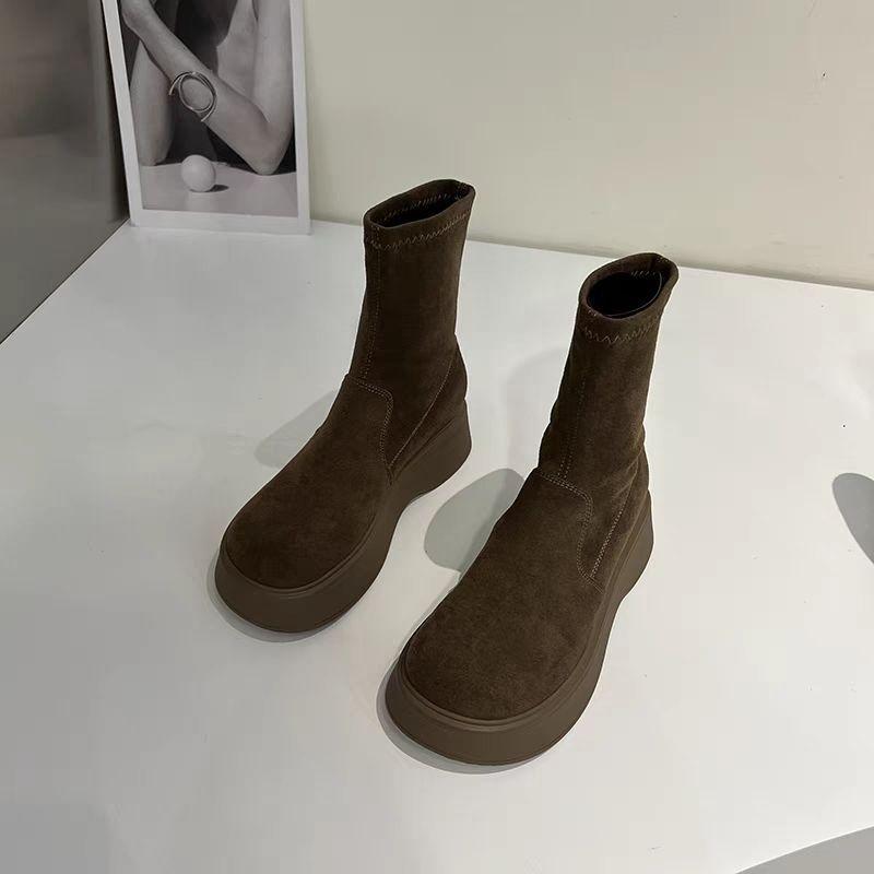 Fashion flat-bottomed heightening women's boots Martin boots new elastic thin boots autumn and winter thick-soled short boots women