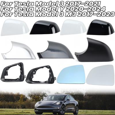 Rearview Mirror Cover Cap Frame Glass Lens Bottom Cap For Tesla Model 3 M3 Y Black White With Buckle Side Mirror Car Accessories