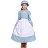 Floral Colonial Pioneer Girl Dress Pink Blue Victorian Long Dress with Apron