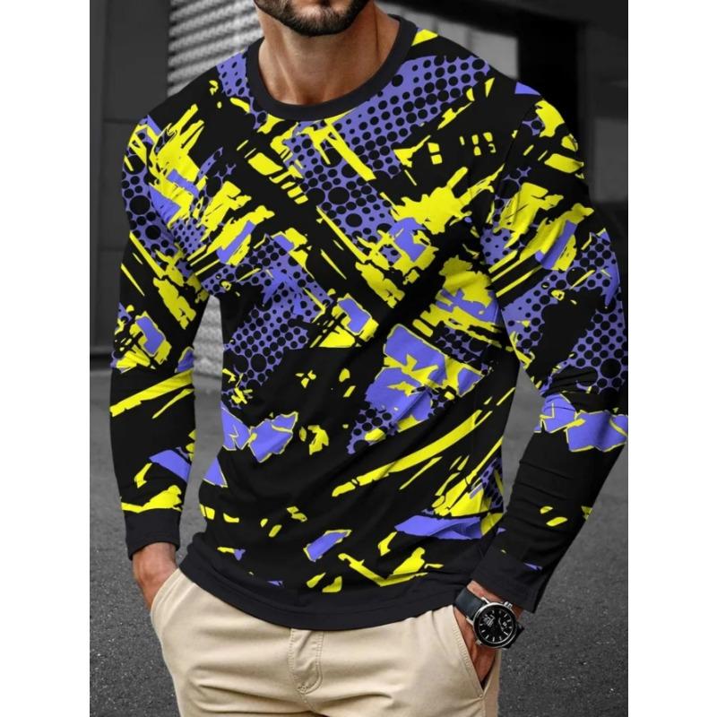 Men's Casual Daily Long-sleeved T-shirt, with Fashionable Printed Design, a Comfortable and Casual Top That Can Be Machine Washed