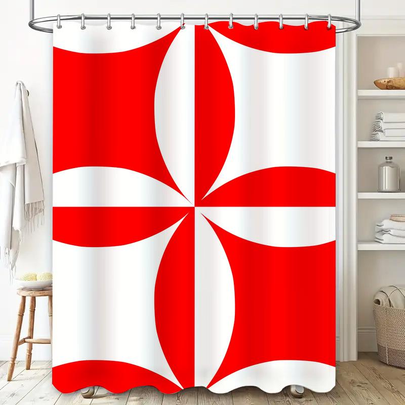 Red White Geometric Printed Shower Curtain Bathroom Decor Waterproof Fabric Easy Installation For Bathtub Or Walk-In Shower