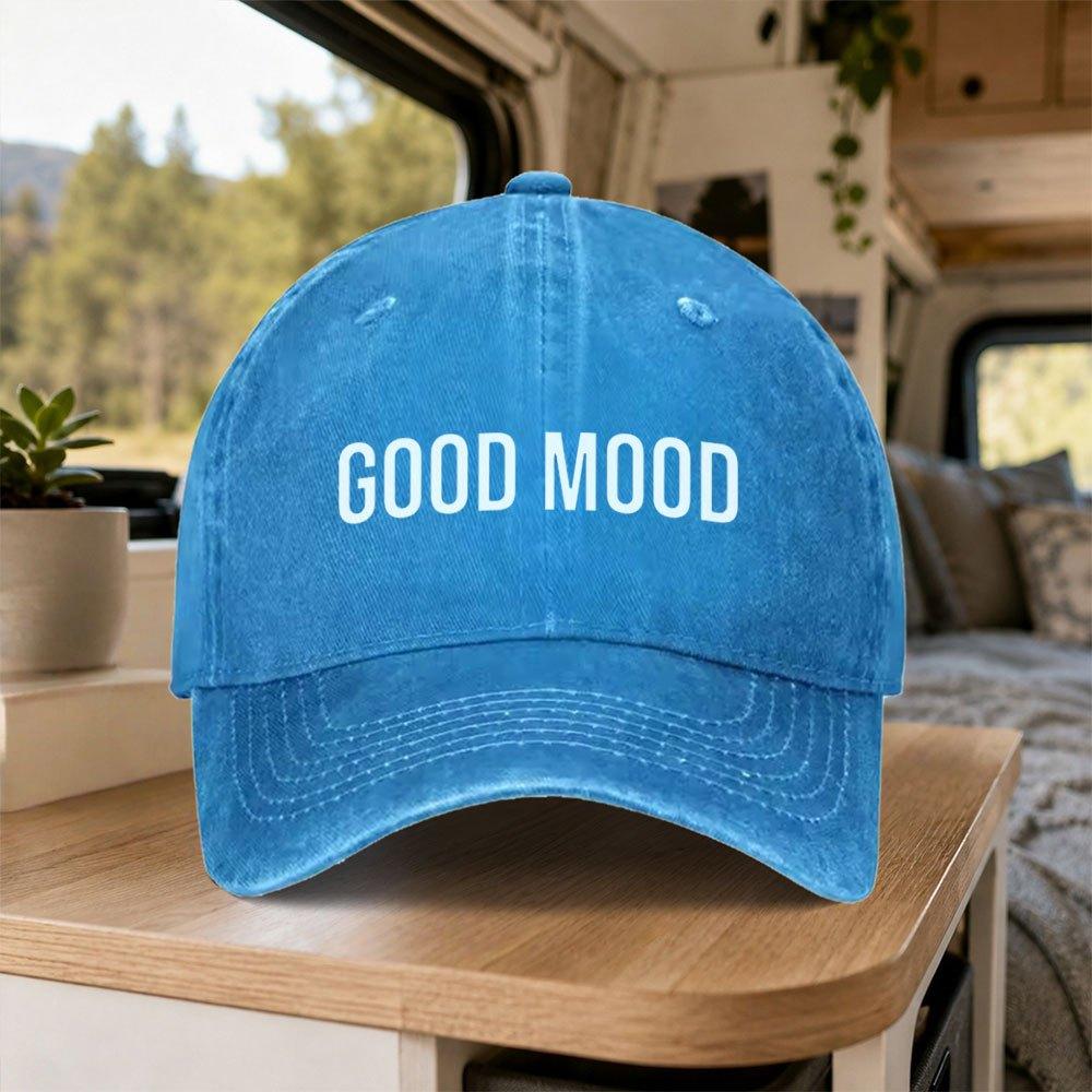 Good Mood Vintage Washed Baseball Cap Retro Duckbill Hat Adjustable Unisex Casual Outdoor Daily Wear Party Gift