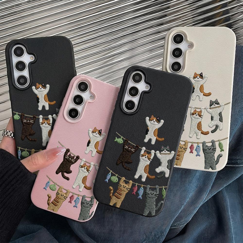 Cartoon Cat Phone Case For Samsung A56 A37 A57 A16 A17 A55 A36 A53 A35 A34 A06 A07 A26 S26 Ultra S25 FE S24 Leather Soft Cover