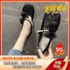 Bow Bag Head Slippers Women's Outer Wear 2025 Summer Thin Mesh Breathable One Pedal Flat Lazy Maternity Shoes