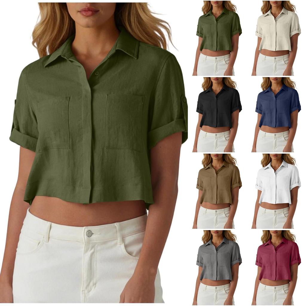 Top Primaverili da Donna Camicetta Casual a Bottoni Manica Corta Camicie Estive da Donna Vestibilità Larga Camicie Estive da Donna
