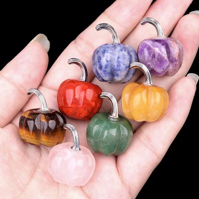 1Pc Halloween Pumpkin Gemstone Ornament Decoration, Mini Energy Natural Stone Agate Amethyst Jade Furnishings, Reiki Healing Crystals Home Decor