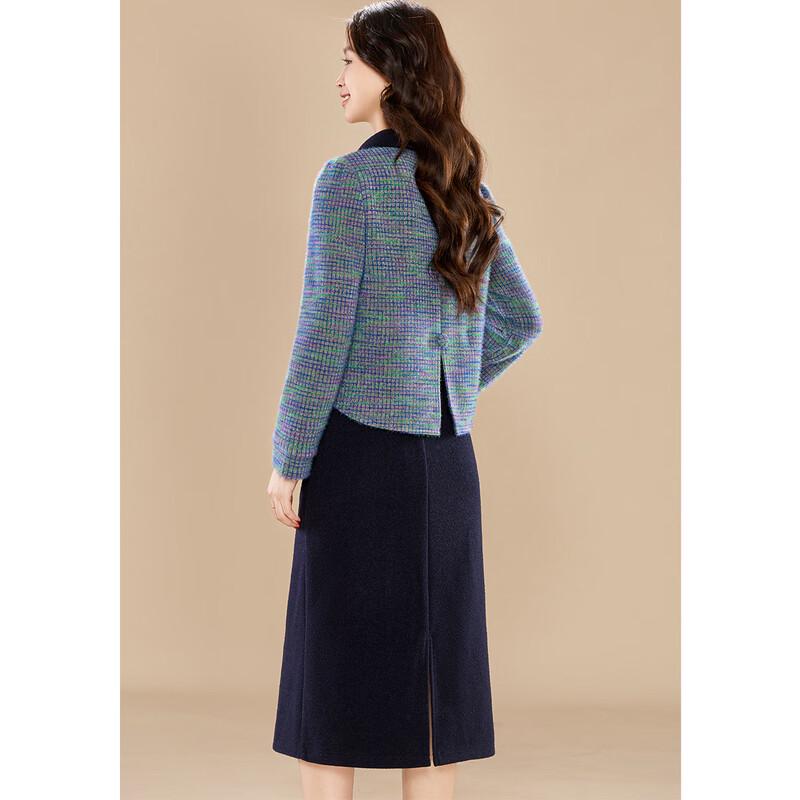 Kobeier Faux Mink Velvet Bow Lapel Top & Straight Skirt Set