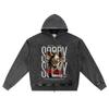 DTG Print Knitted Denim Zip-Up Hoodie Angel Streetwear Brother Print Zipper Hoodies  