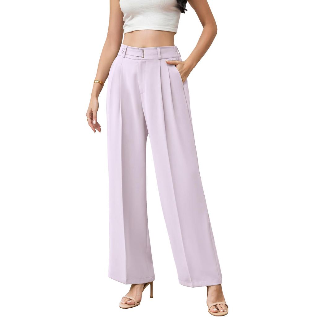 Women's High Waist Wide Leg Pants with Belt Business Casual Straight Leg Trousers for Office and Daily Wear