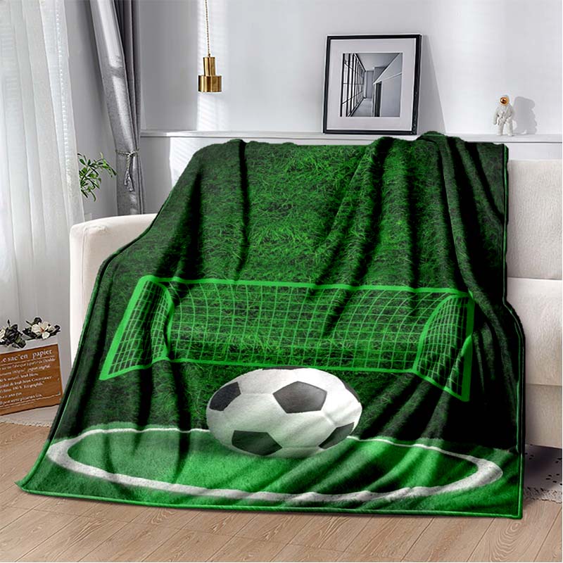 Soccer Football Field Print Flannel Blanket Soft Warm Throw Sofa Bedroom Game Room Birthday Gift Indoor Home Bedding Decor