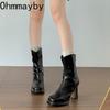 Winter Platform Thick Heel Women Ankle Boots Fashion Square Toe Zippers Shoes Female Stretch Slim Short Booties  De Muje