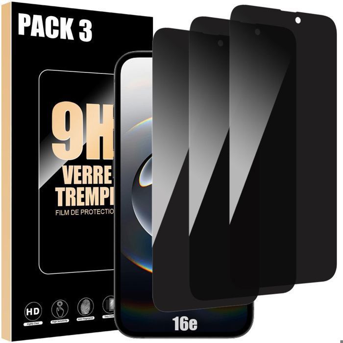 Film de protection - Vitre - pour iPhone 16e - Verre trempé - Anti-espion - Lot de 3