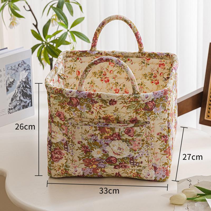 Floral Large Capacity Fabric Laundry Hamper with Easy Carry Handles Rural Pastoral Style Clothing Storage Baskets Home Organizer