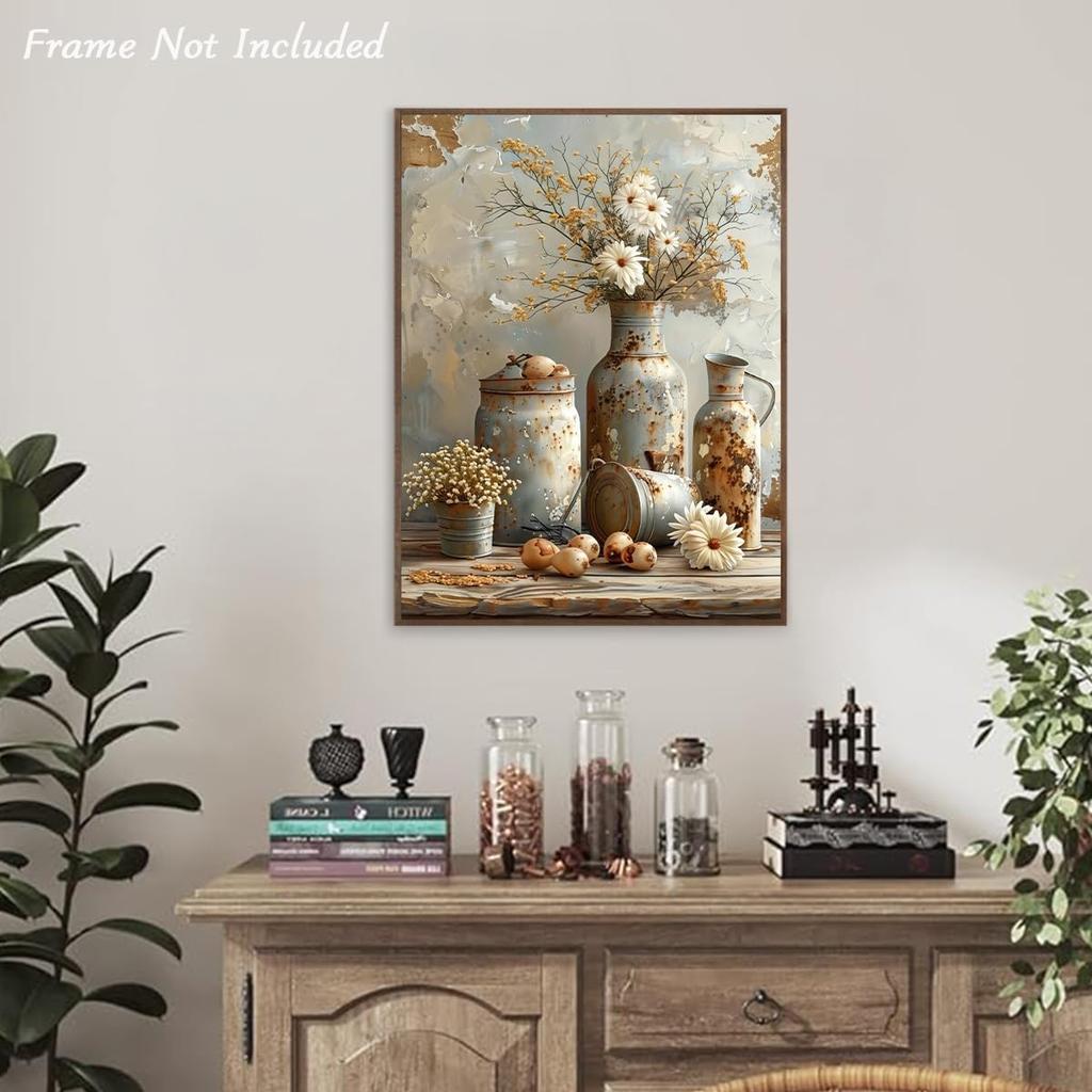 Daisy Floral Wall Art, Vintage Rustic Botanical Canvas Print for Kitchen Farmhouse Bathroom Decor 12x16 In Unframed