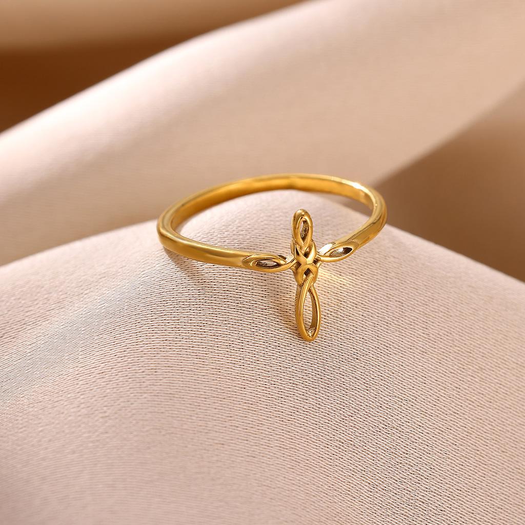 Minimalist Gold Color Rings For Women Heart Romantic Anillos Stainless Steel Corss Hollow Ring Lucky Jewelry 2026 New Gift
