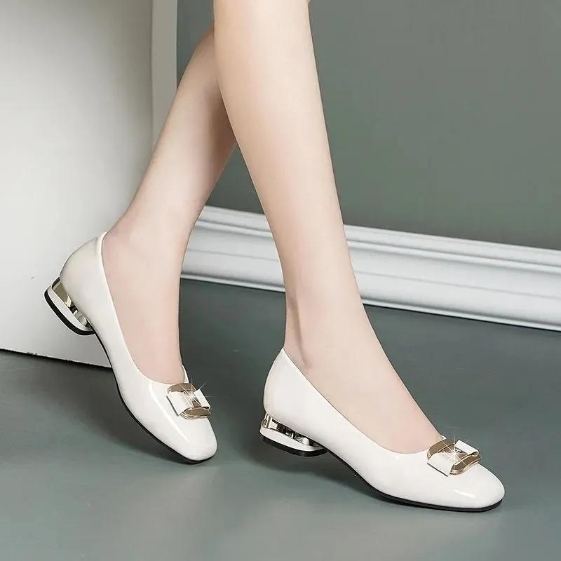 women fashion sweet comfort spring & summer slip on anti skid square heel shoes lady casual white leather shoes ab526