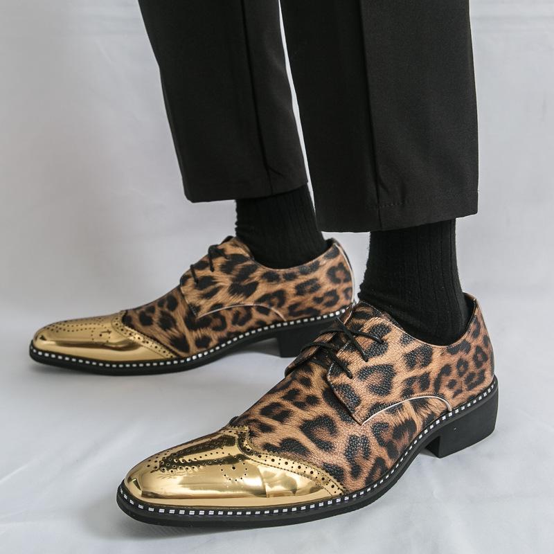 22 autumn and winter new European and American leopard print business dress leather shoes large size groom wedding shoes