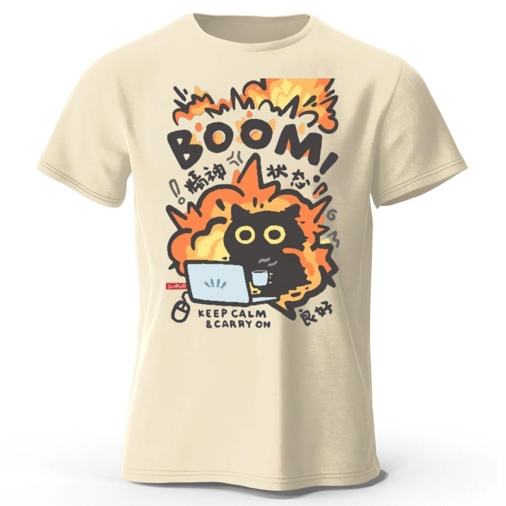Angry Cat At Work Pure Cotton Tshirt for Men Street Casual Sports Short Sleeved Shirt Women Fashionable Comfortable Casual Top