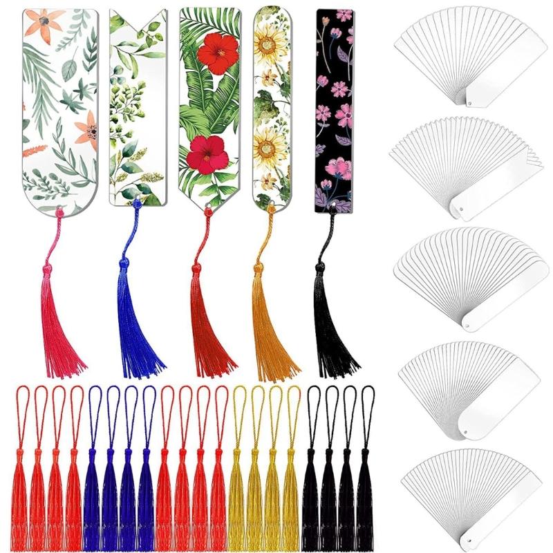 10Pcs Unfinished Acrylic Bookmarks with Tassels Bookmarks Paintable Page Marker for Adult Kid Painting Art Craft Project