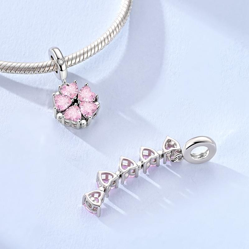 925 Sterling Silver Charms Bead CZ Zircon Pink Peach Blossom Magnetic Dangle Fit Original Bracelet DIY Women Jewelry GiftGood product