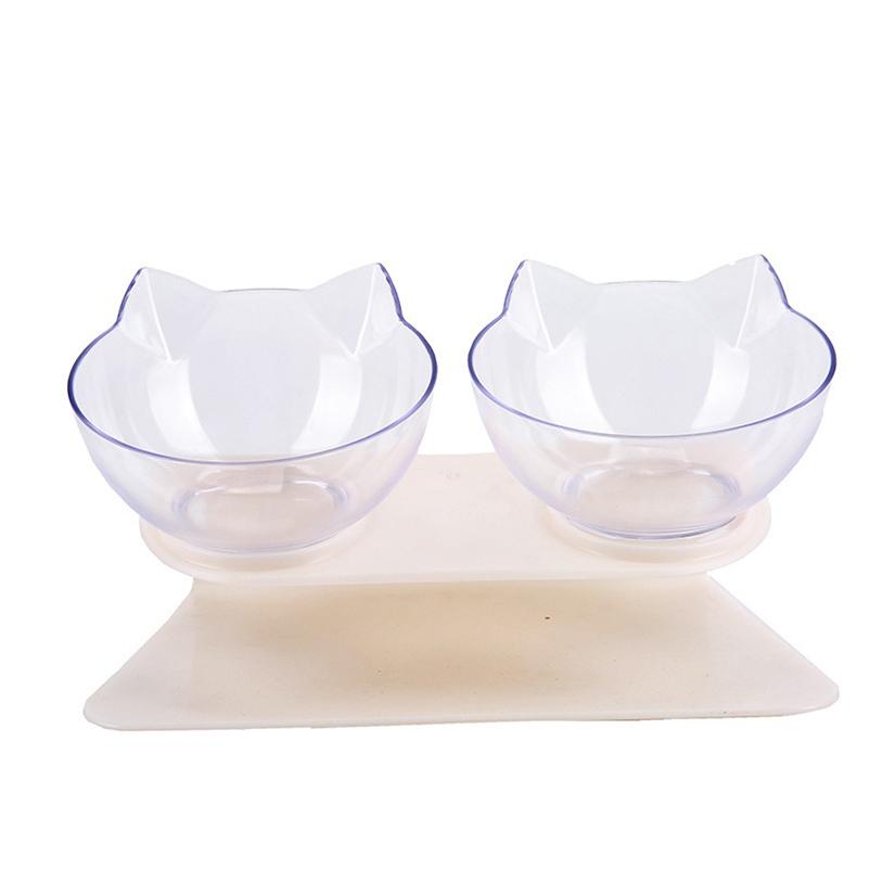 Bol cald pentru animale de companie protecție gât pisică transparent înclinat față pisică bol dublu anti-stropire anti-alunecare hrană pentru pisici și câini