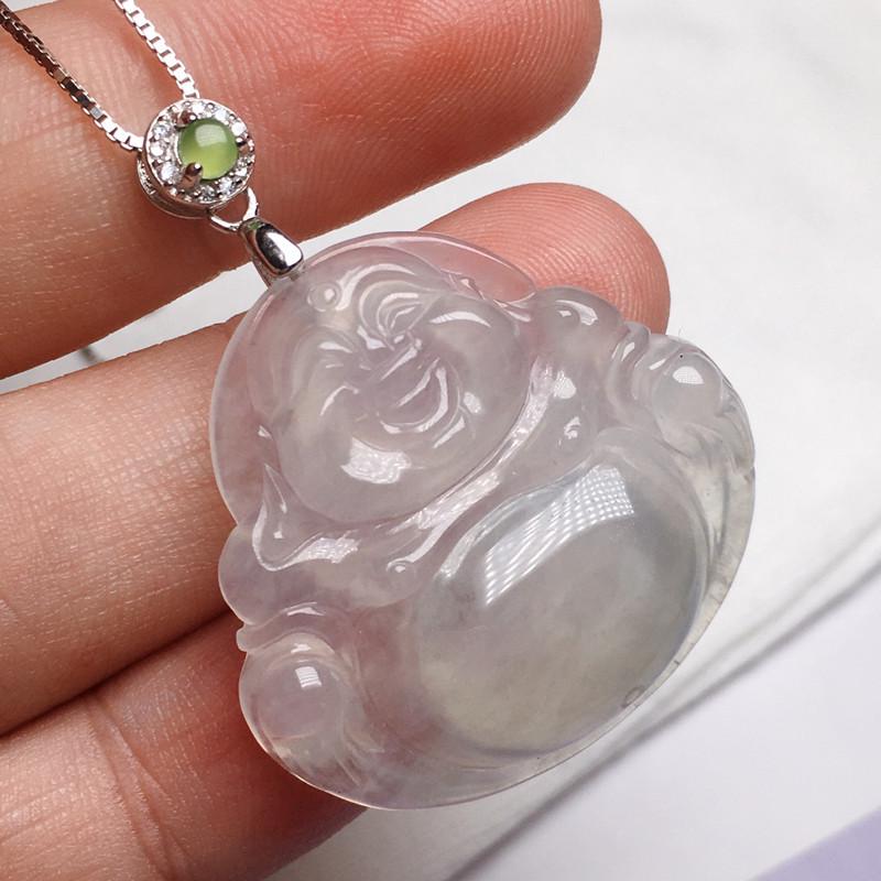 Buddha's Belly Jadeite S925 Pendant & Guanyin Necklace with Silver Buckle