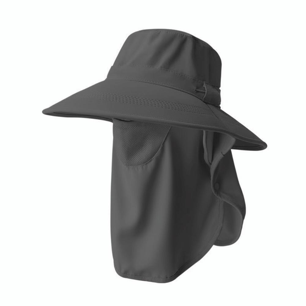 

Breathable UV Protection Sun Hat Wide Brim Neck Protection Fisherman Hat Adjustable Rope Outdoor Sunscreen Bucket Hat Travel темно серый