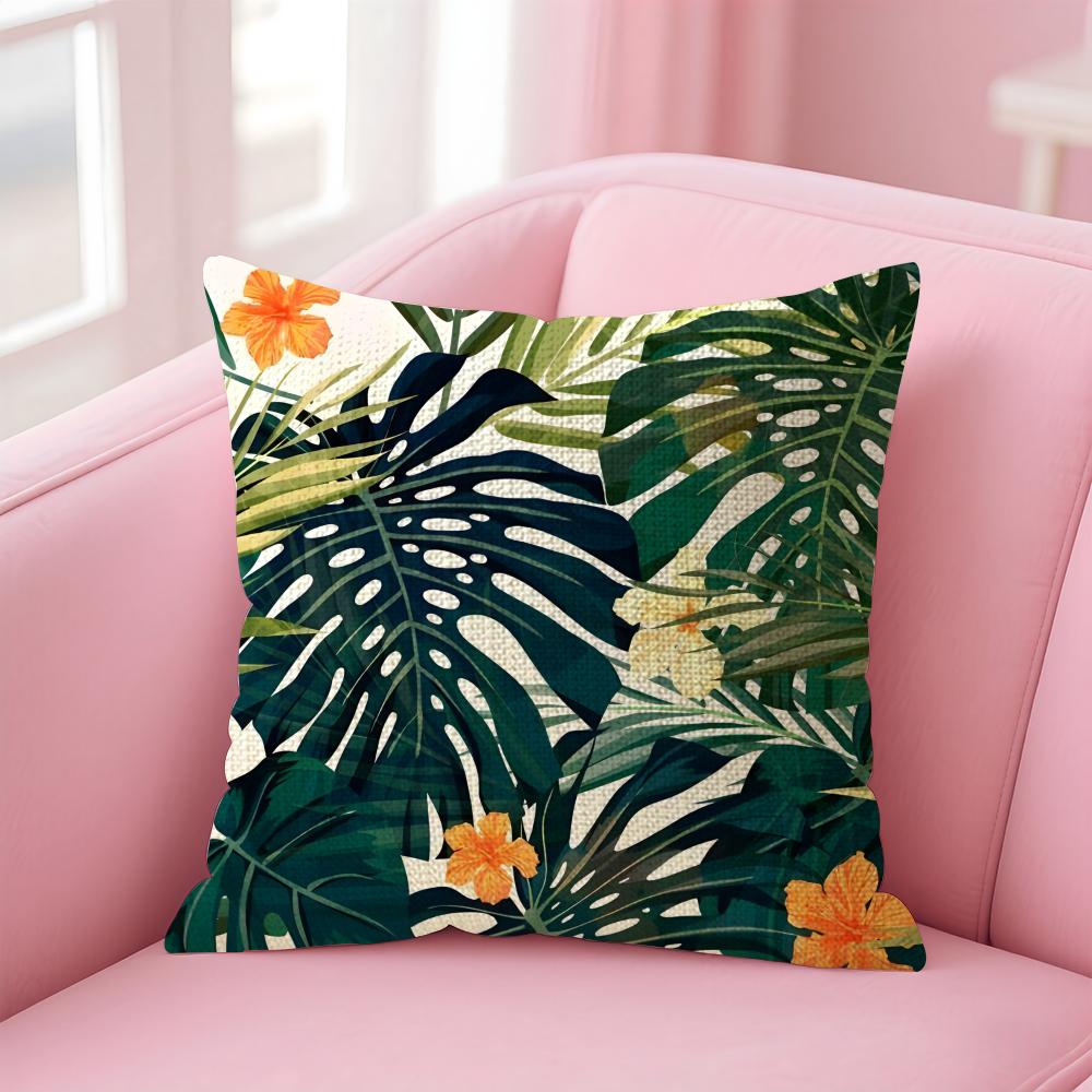 Palm Leaves Fashion Cushion Cover Natural Linen Pillow Case DoubleSided Print Decorative Sofa Pillowcase Home Decor Gift
