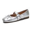 Srebrny temperament retro pojedyncze buty francuskie baletki damskie kokarda kwadratowy nosek lekkie usta miękkie płaskie buty Mary Jane damskie