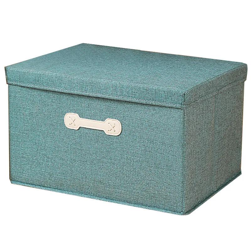Cotton Linen Folding Storage Box with Lid Closet Drawer Clothes Books Toys Sundries Quilts Organizer Laundry Basket for Wardrobe