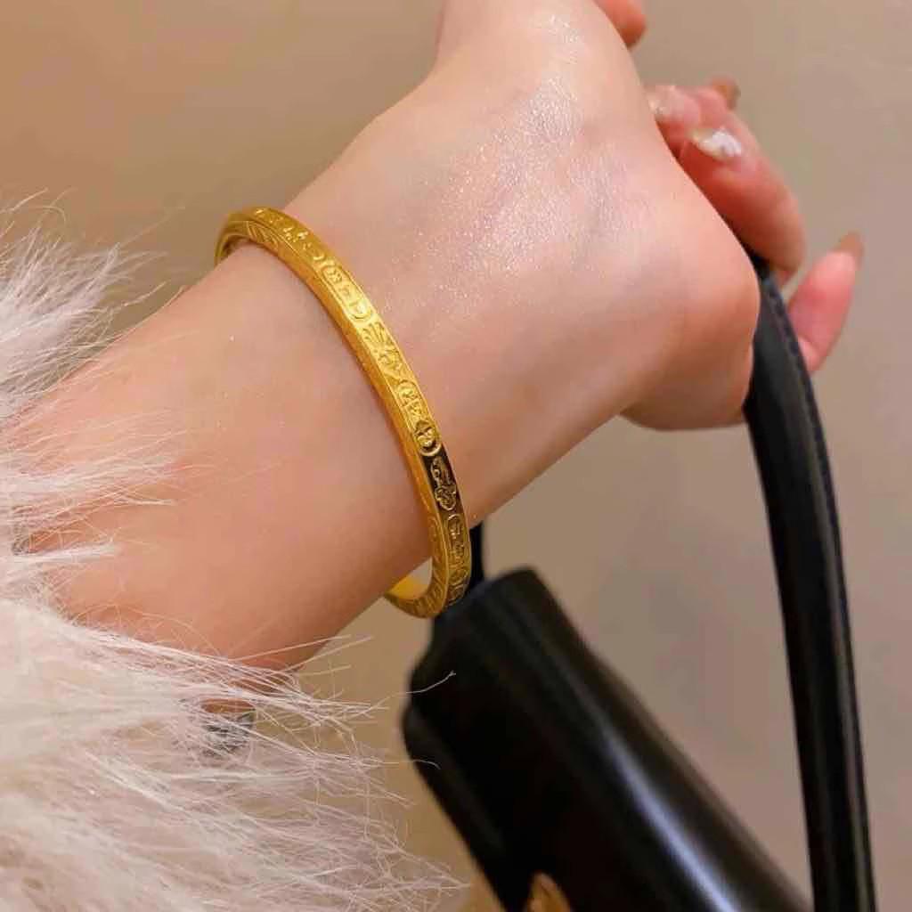 2025 Chinese Style Golden Auspicious Open Cuff Bangle for Women - Ancient Sand Gold Stackable Half-Bangle Bracelet