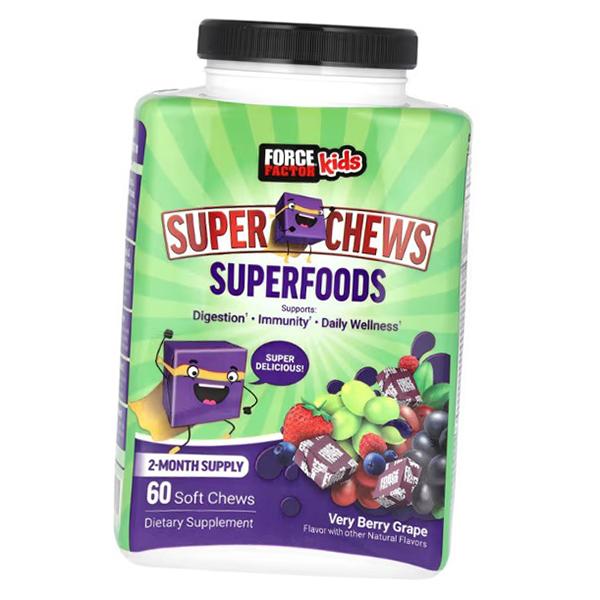 

Растительный комплекс для детей, Kids Super Chews Superfoods, Force Factor 60таб Виноград (71641022) 60tab Grape