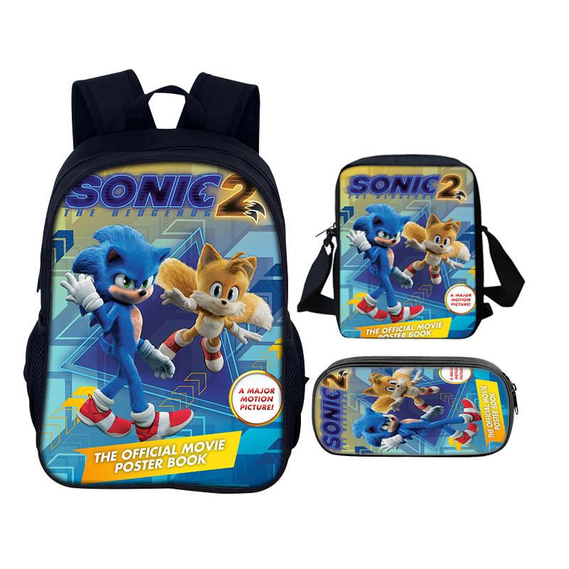 Sonic The Hedgehog 2 Book Bag Set With Waterresistant Polyester For School And Travel