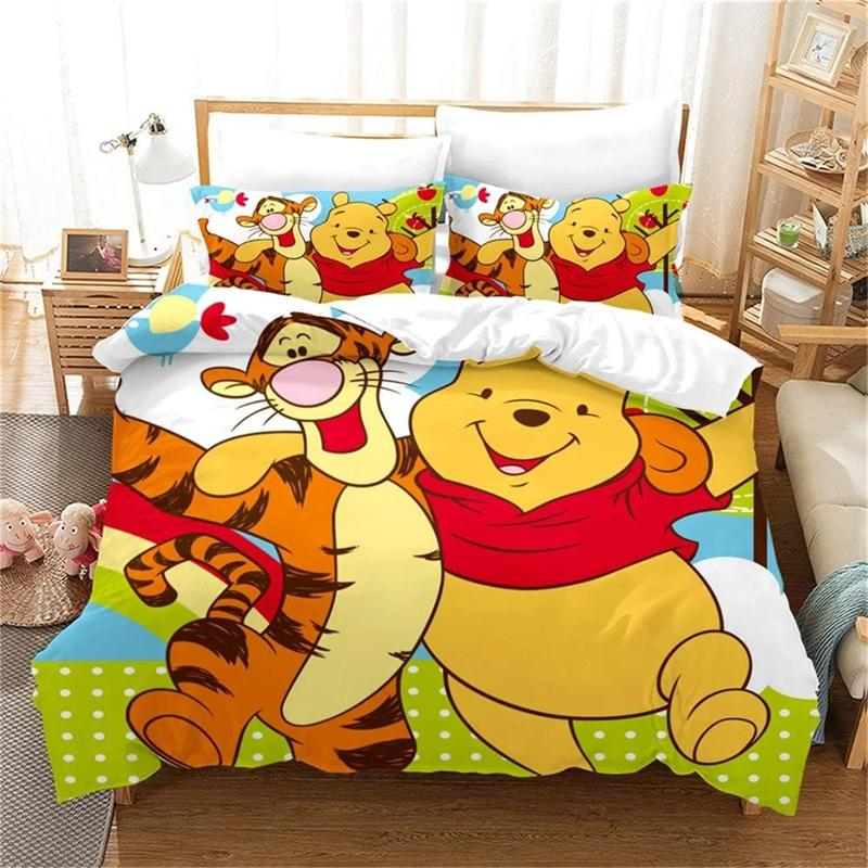 Winnie The Pooh Printed Bedding Sets Cartoon Comforter Cover Bed Cover Duvet Cover Pillow Case 2-3 Pieces Sets Kids Adult Size