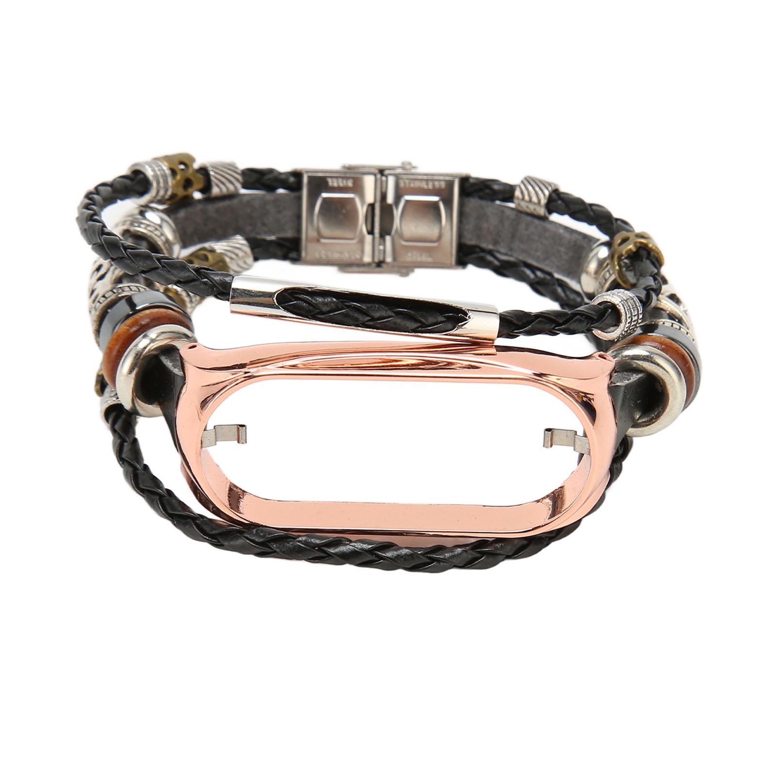 

для Xiaomi Mi Band 7 Кожаный ремешок Металлическая застежка Ретро DIY Ремешок для умных часов Сменный браслет Черный и Золотой