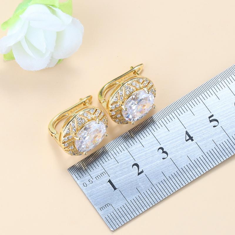 10-Colors Zircon Big Jewelry Sets Necklace And Clip Earrings Bridal Sets For Women African  Gold Plated Wedding Accessories
