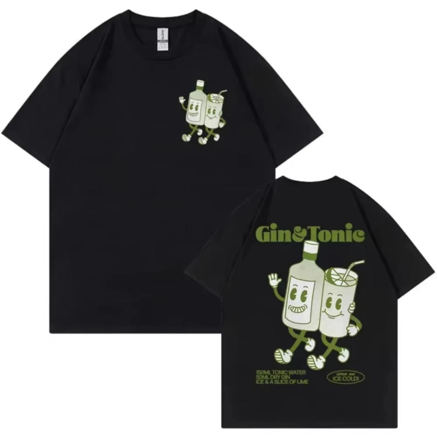 

GIN AND TONIC Meme T Shirt Retro Cartoon Aesthetic T Shirts Mens Women Summer Fashion Cotton Funny Cocktail Meme Graphic T-shirt S чёрный