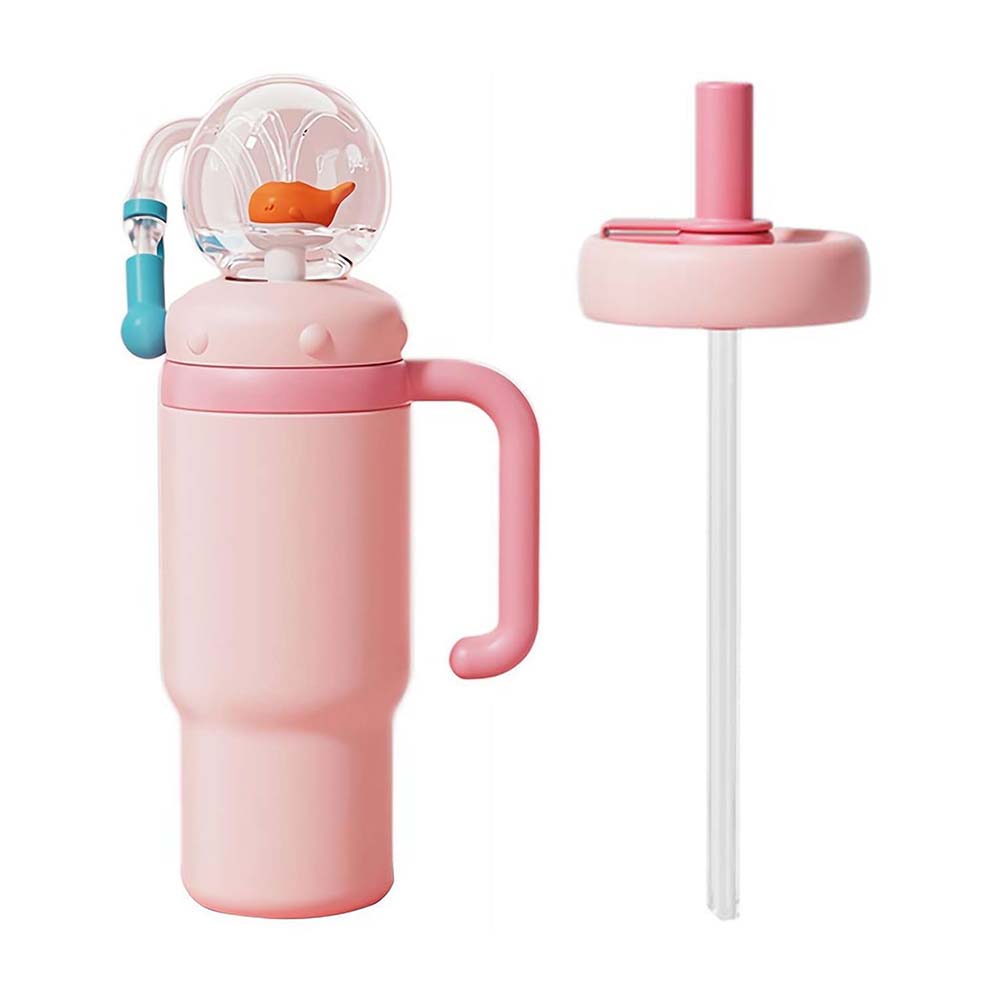 Stainless Steel Drinking Cup with Handle Whale Squirt Water Cup Leak Proof Water Bottle with Straw for Kids Teens and Adults