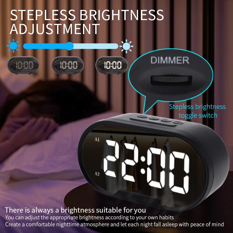Mirror Alarm Clock Black Led Digital Desk & Table Clocks LED Mirror Multifunction Usb Charging Phone Desktop Clocks