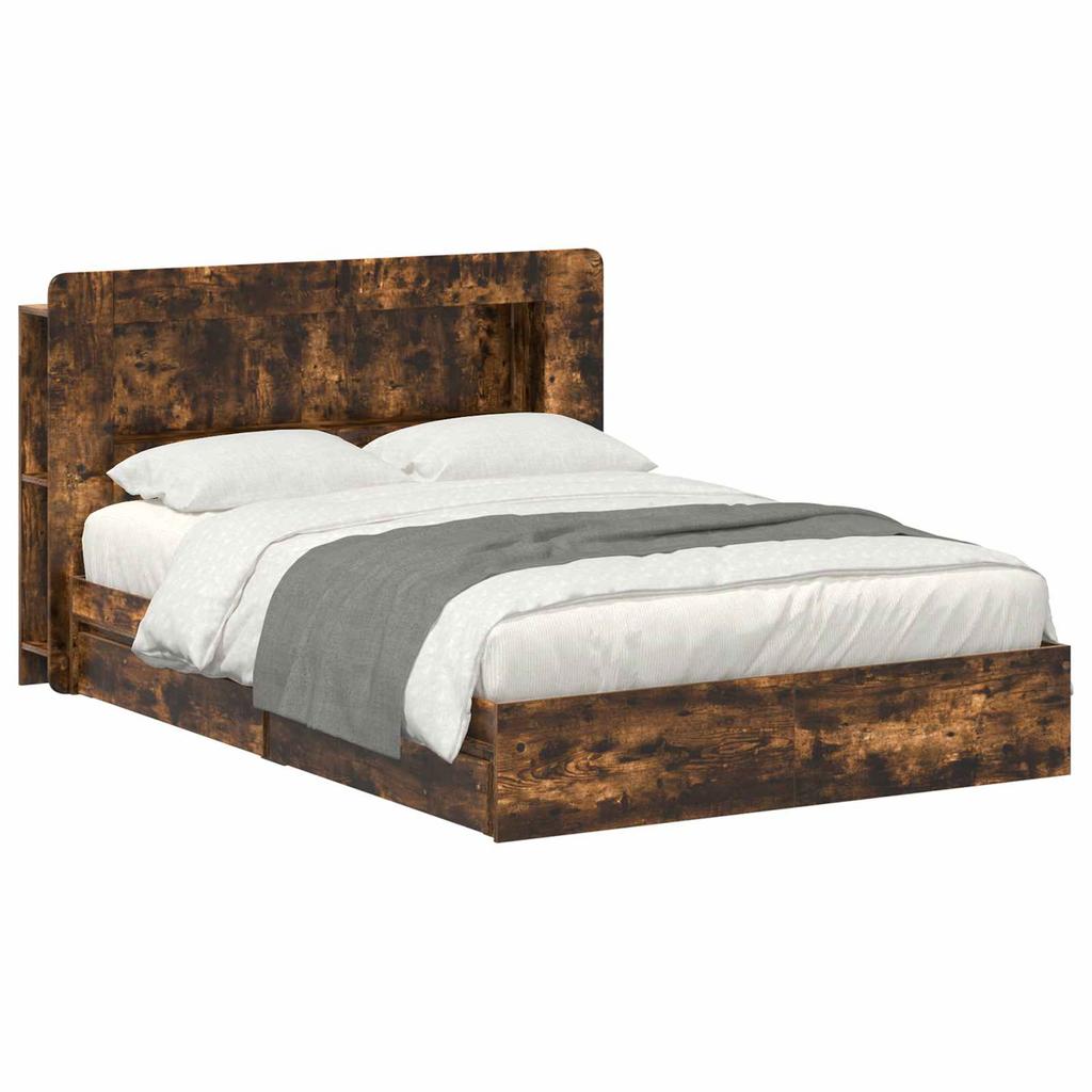 Bed Frame with Storage Space Smoked Oak 135 x 190 cm
