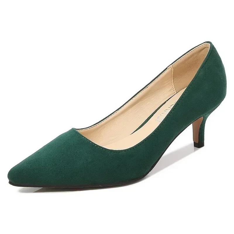 Women Sweet Flocks Thin Heel Shoes Office Work Single Shoes Nightclub Party Banquet Pub Attendant High Heels Large Size 35-46