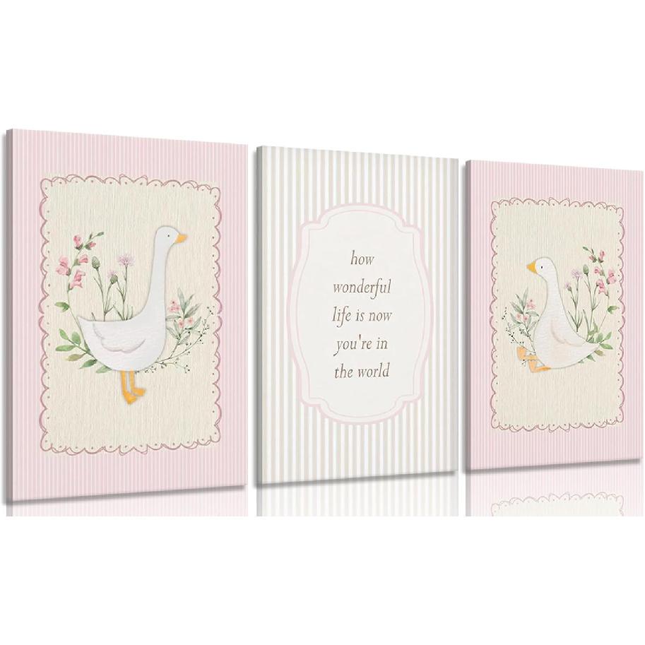 Ijeroain Vintage Pink Silly Goose Wall Art Neutral Floral Print Painting Preppy Aesthetic picture pirational Poster Nursery Wall Decor Suitable for 16 L x 12 W