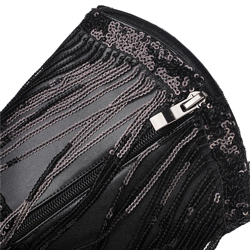 Damen High-Heel Stiefel Herbst und Winter neu Europäische und amerikanische Stiefel mit dickem Absatz und Fransen Übergröße mittelhohe Stiefel