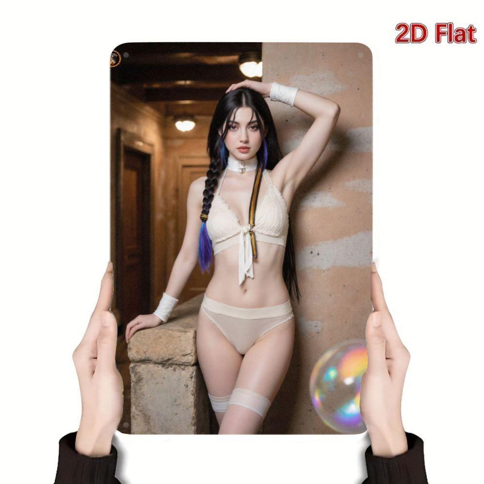 Vintage Metal Wall Art Decor - Sexy Lady 2D Flat Design, Electric-Powered Festive Ornament for Halloween Christmas, Perfect Holi