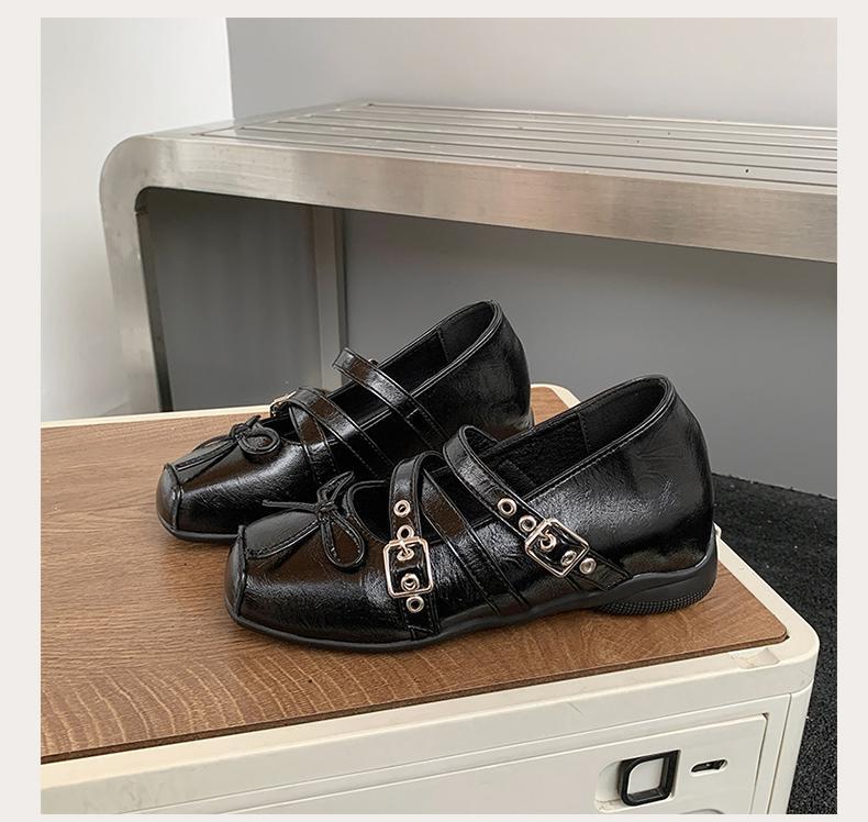 Lederversion! Rote Ballerinas mit eckiger Spitze, Damen, Frühling, leichter Ausschnitt, Schleife, Retro Mary Jane Schuhe, flache Schuhe