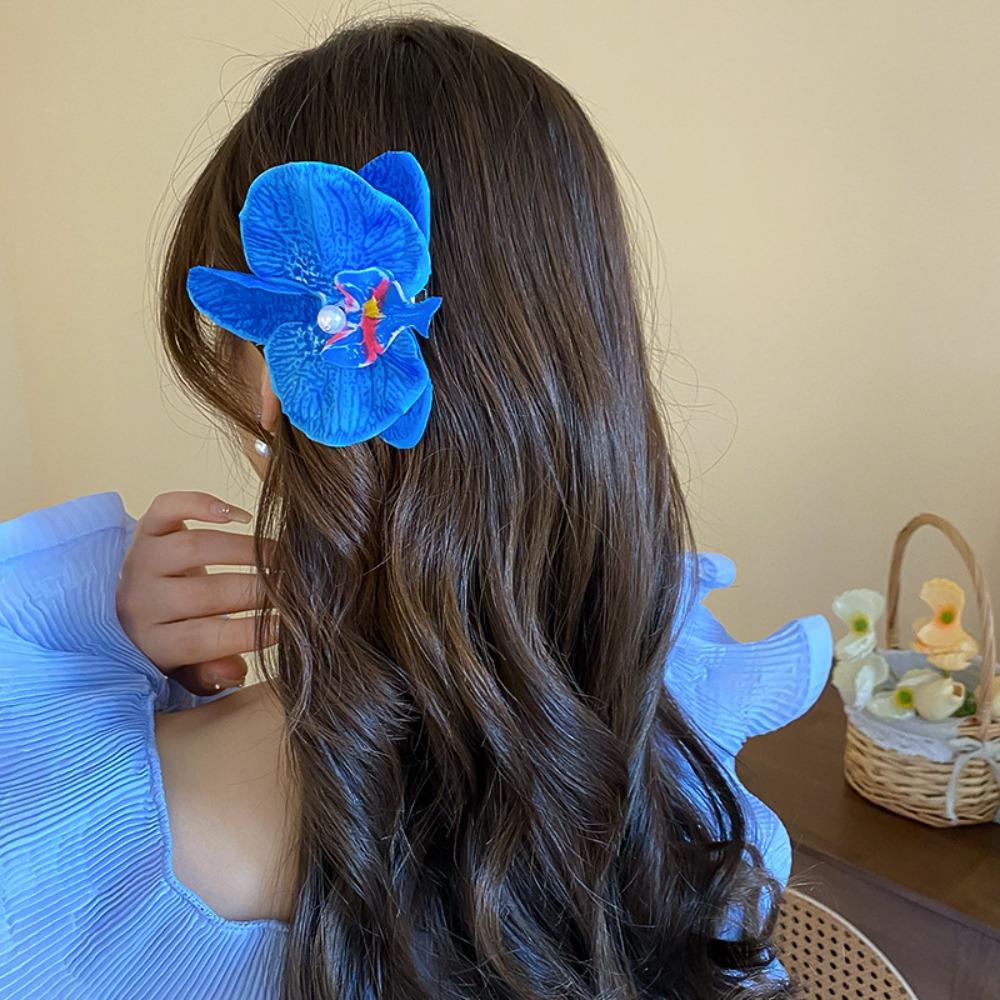 

Cloth Orchid Flower Hairpin Headdress Girl Duckbill Clip Creative Phalaenopsis Flower Hairpin Lady синий