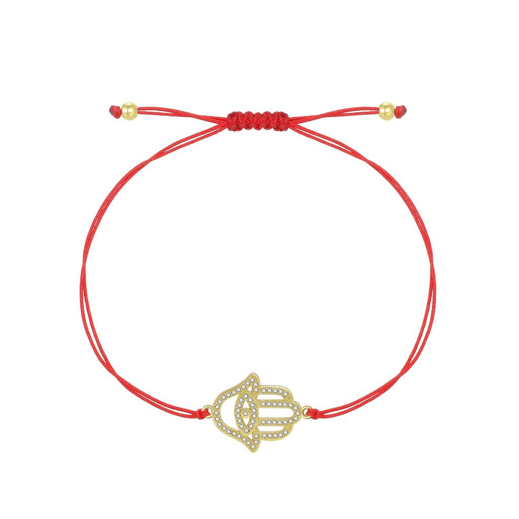 Good Quality Hamsa Hand Charm Bracelet Women New Fashion Cubic Zirconia Stones Gold-plated Copper Red String Jewelry