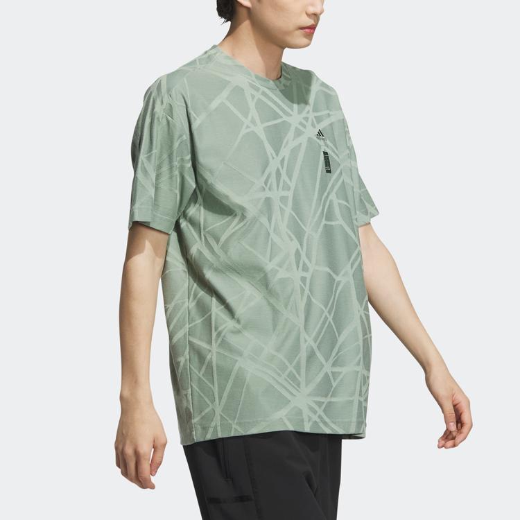 Adidas Wuji Graphic T-shirt With All-over Geometric Print Men Tops Silver Gray Green IA8146