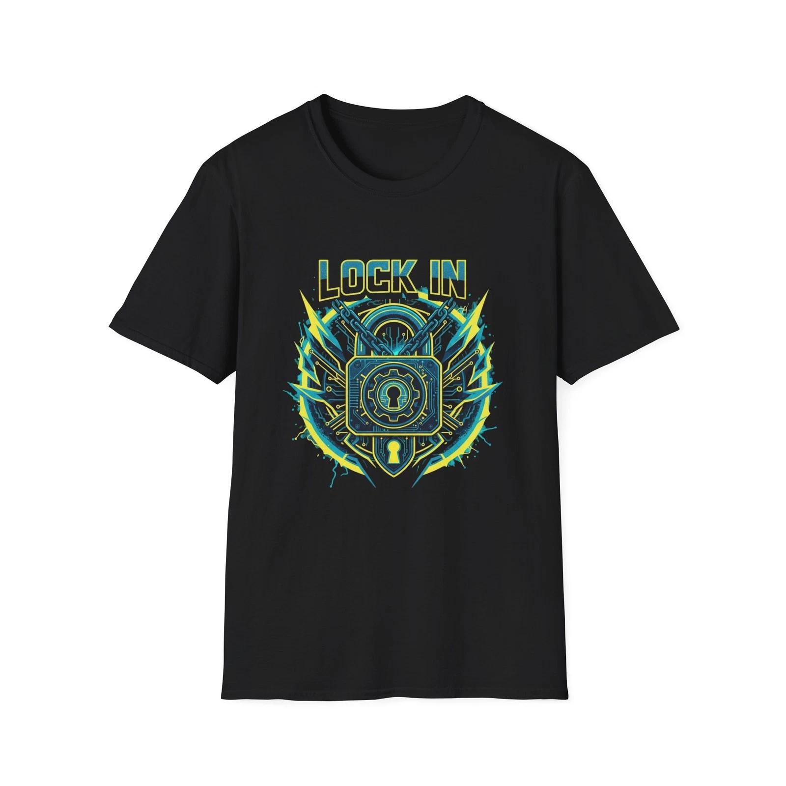 Lock In Padlock Shield T-Shirt | Cyber Electric Graphic Tee S