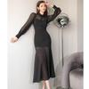 Korean Style Women's Autumn 2023 Slim Fit Ruffle Hem Dress